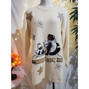 Shops On Board Vintage Lambswool Angora Penguin Star Tunic Sweater Womens L
